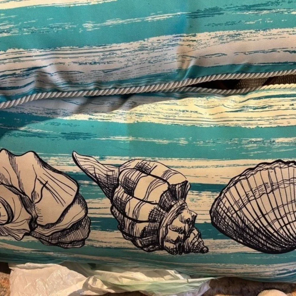 Allen + Roth Coastal Seashells Throw Pillow Set of 2 Blue Nautical Decor - Picture 3 of 3